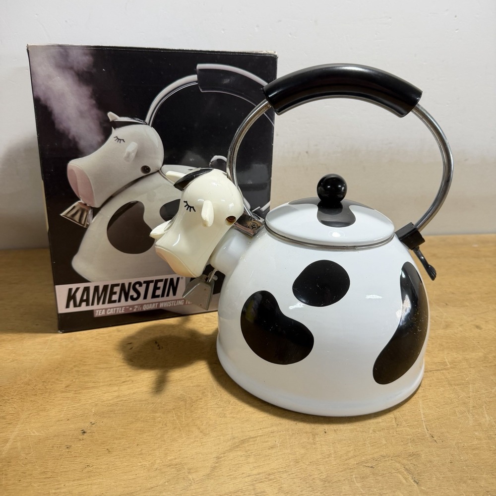 Vintage Kamenstein Dairy Cow Tea Kettle W/ Bell Farmhouse Retro 1992 NIB